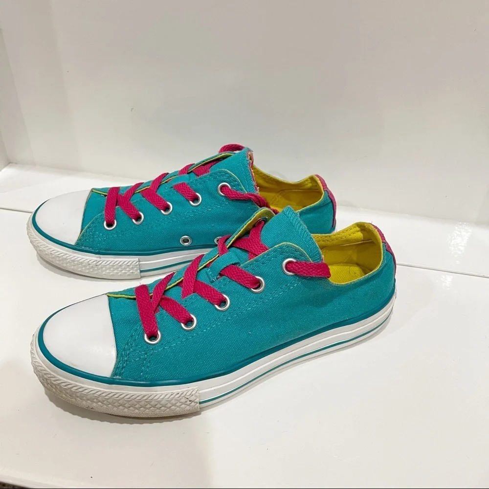 Converse All Stars Low Tops Girl sz 2 Y Blue Canvas Sneakers Shoes CUSTOM COLORS